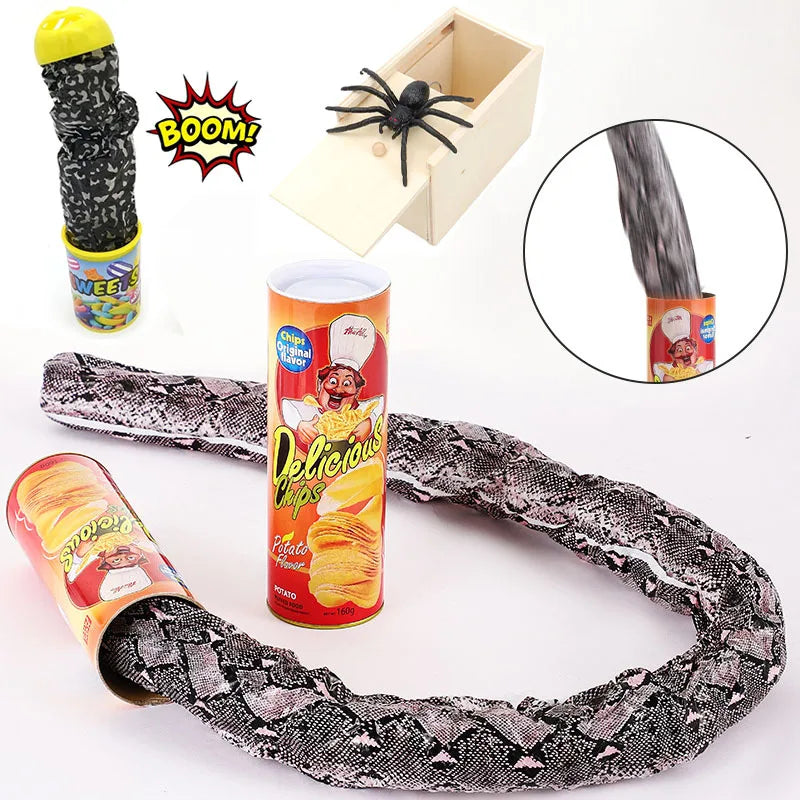 Funny Prank Potato Chip Can Jump Spring Snake Toy Jokes Gift April Fool Day Halloween Party Decoration Prank Trick Fun Joke Toys