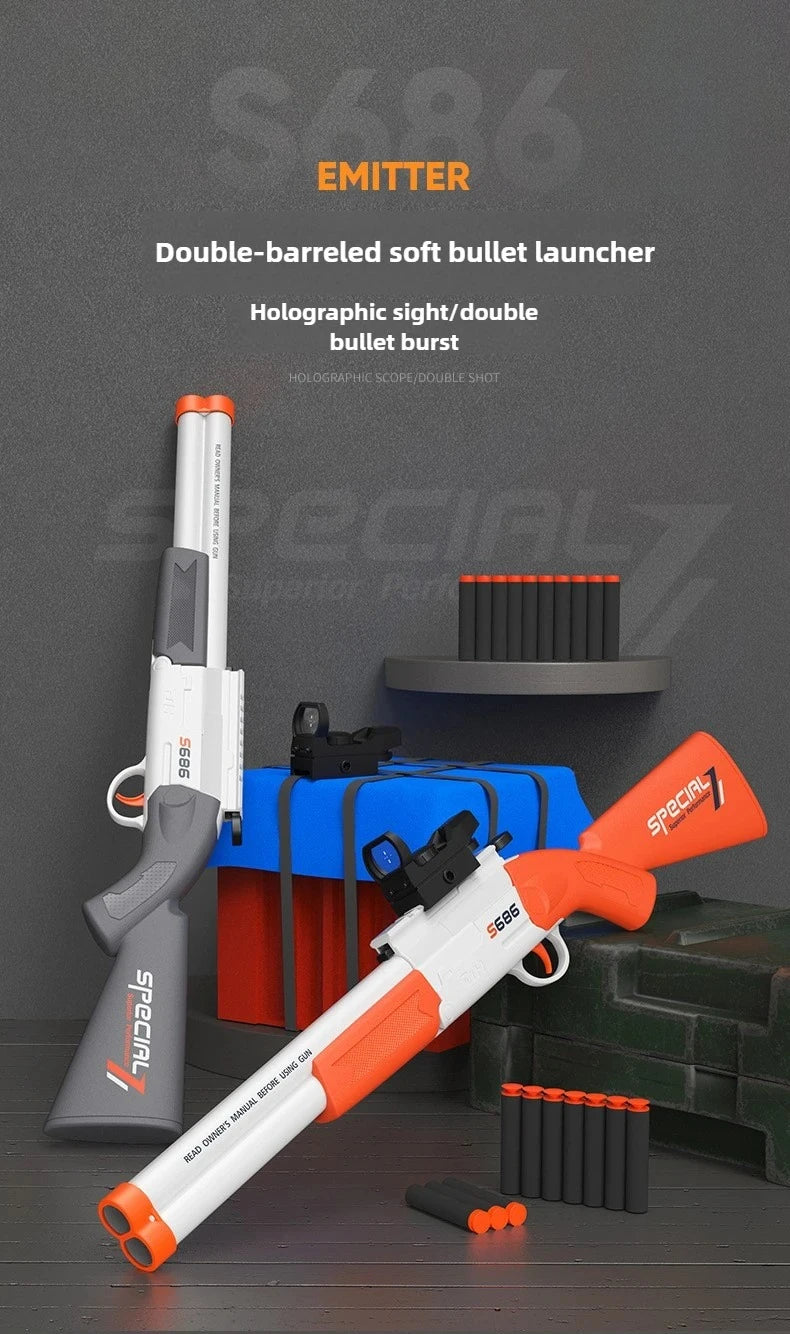 Double Barreled Toy Gun S686 Airsoft Rifle with Dual Soft Bullets Outdoor Sports Game Pistol Shotgun Weapon for Kids Gift