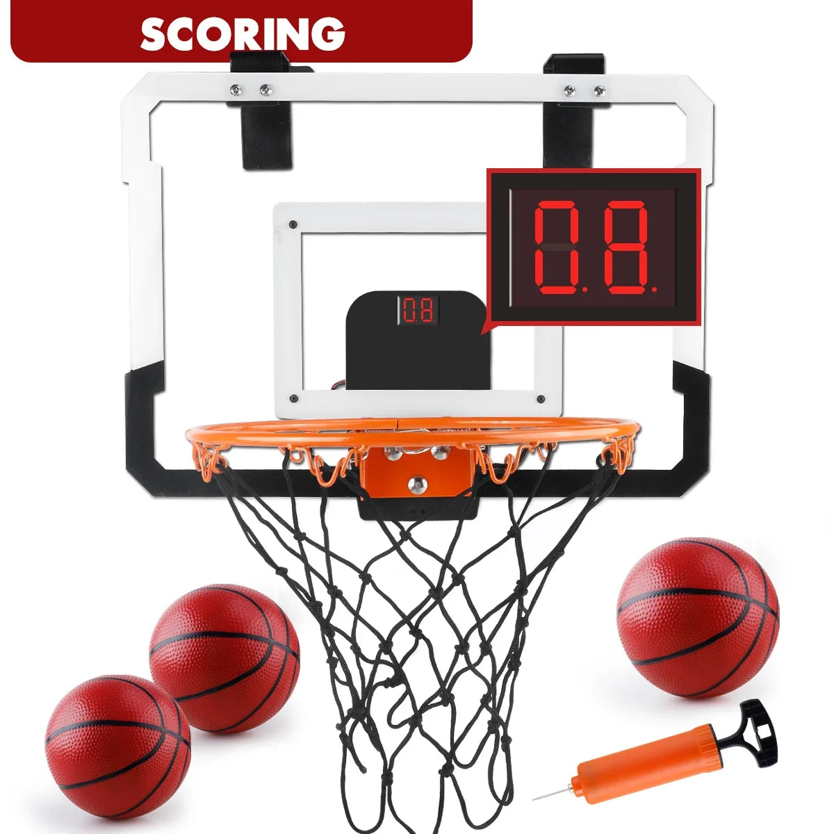 Indoor and Outdoor Kids Basketball Hoop, Mini Over-the-Door Basketball Backboard with 3 Balls, Toy Gift for Children and Teens