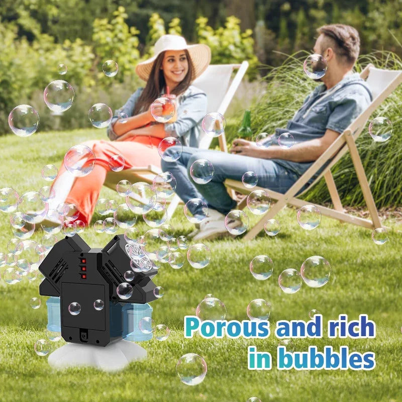 Double head rotating bubble machine