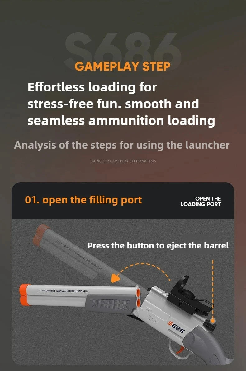 Double Barreled Toy Gun S686 Airsoft Rifle with Dual Soft Bullets Outdoor Sports Game Pistol Shotgun Weapon for Kids Gift