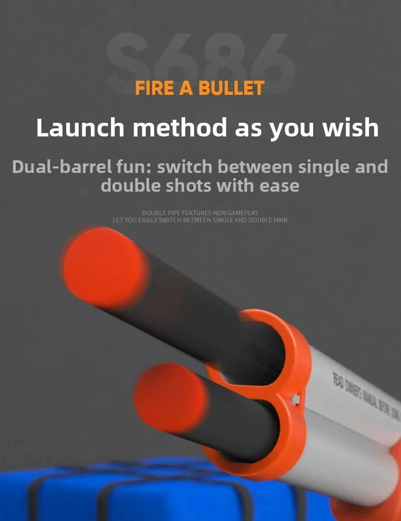 Double Barreled Toy Gun S686 Airsoft Rifle with Dual Soft Bullets Outdoor Sports Game Pistol Shotgun Weapon for Kids Gift