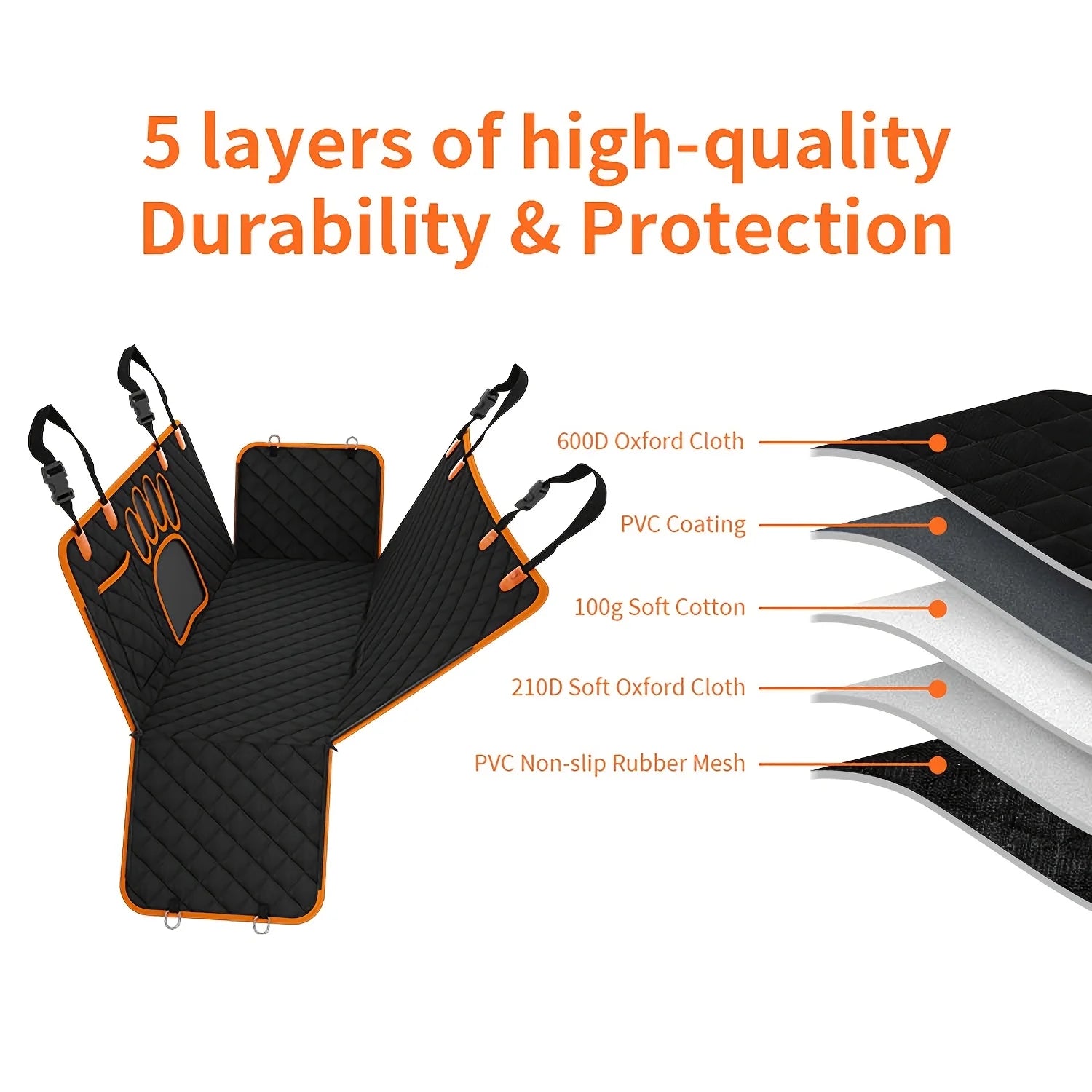 Dog Seat Cover, Pet Hammock, Heavy-Duty, Scratch-Resistant, Anti-Slip, Durable, Soft Rear Seat Protector for Cars and Trucks