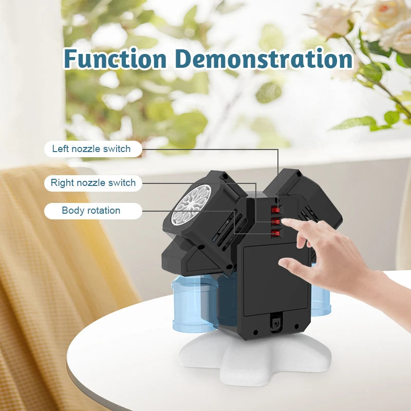 Double head rotating bubble machine