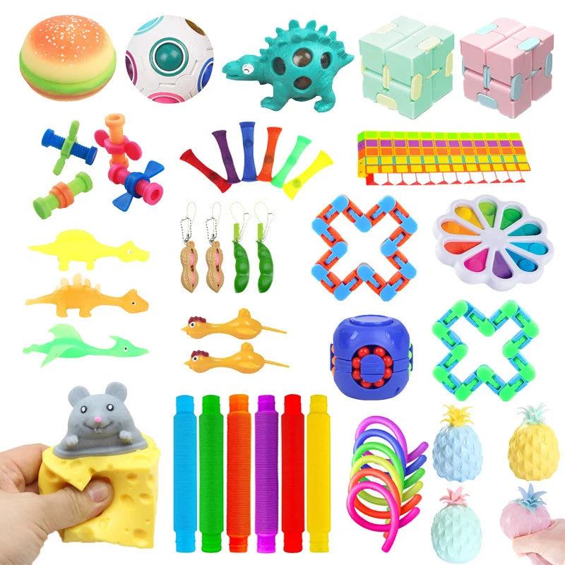 Random Mystery Fidget Toys Bag Pack for Kids Cheap Sensory Toys Stress Reliver Autism ADHD Gifts Spinner Fidget Squishy Set