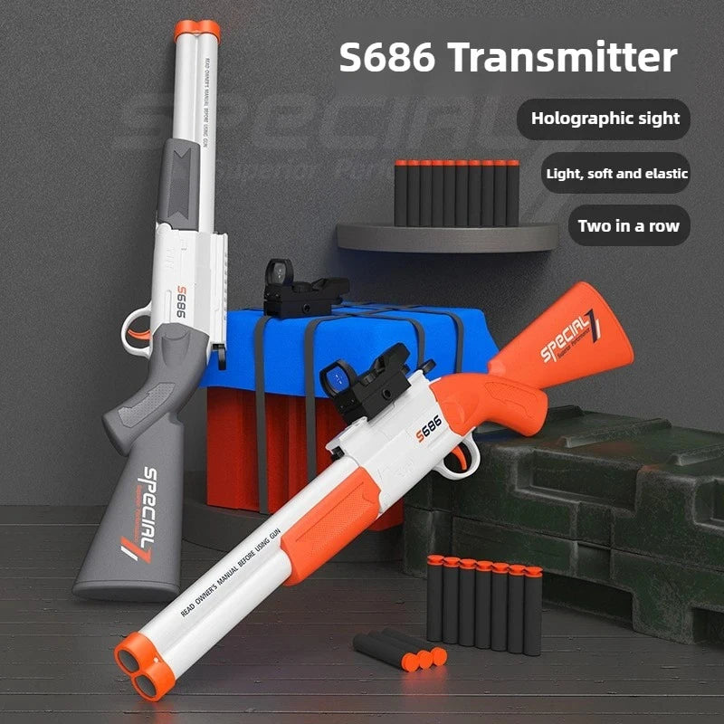 Double Barreled Toy Gun S686 Airsoft Rifle with Dual Soft Bullets Outdoor Sports Game Pistol Shotgun Weapon for Kids Gift