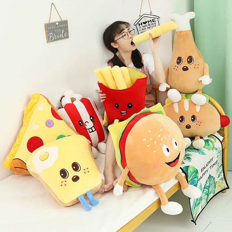Chips Chicken Leg Fries Food Pillow Pizza Snack Plush Toy Bed Soft Doll Cusion Creactive Valentine's Day Birthday Gift Plushie