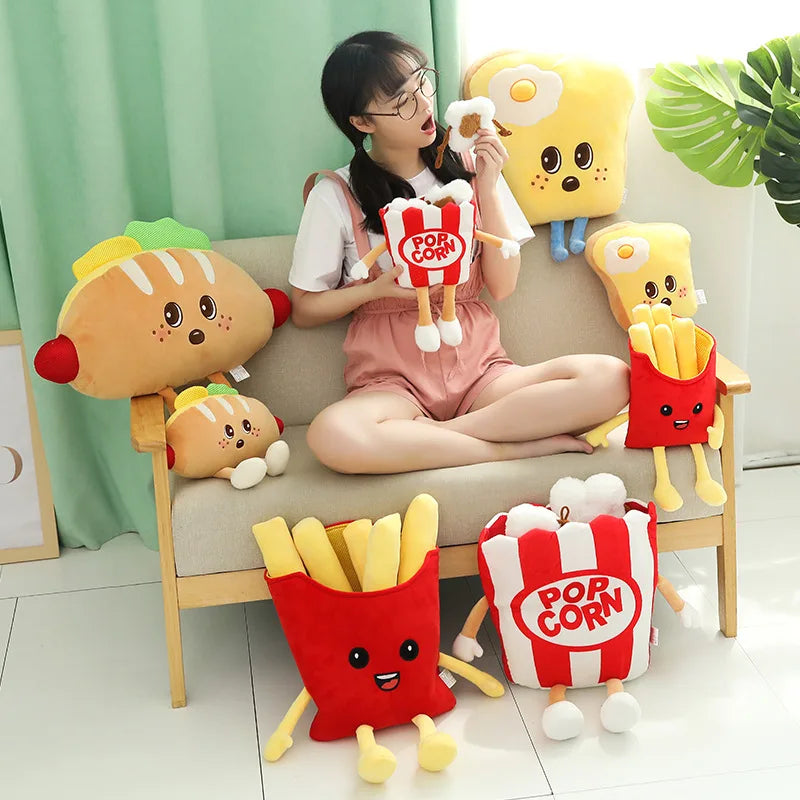Chips Chicken Leg Fries Food Pillow Pizza Snack Plush Toy Bed Soft Doll Cusion Creactive Valentine's Day Birthday Gift Plushie