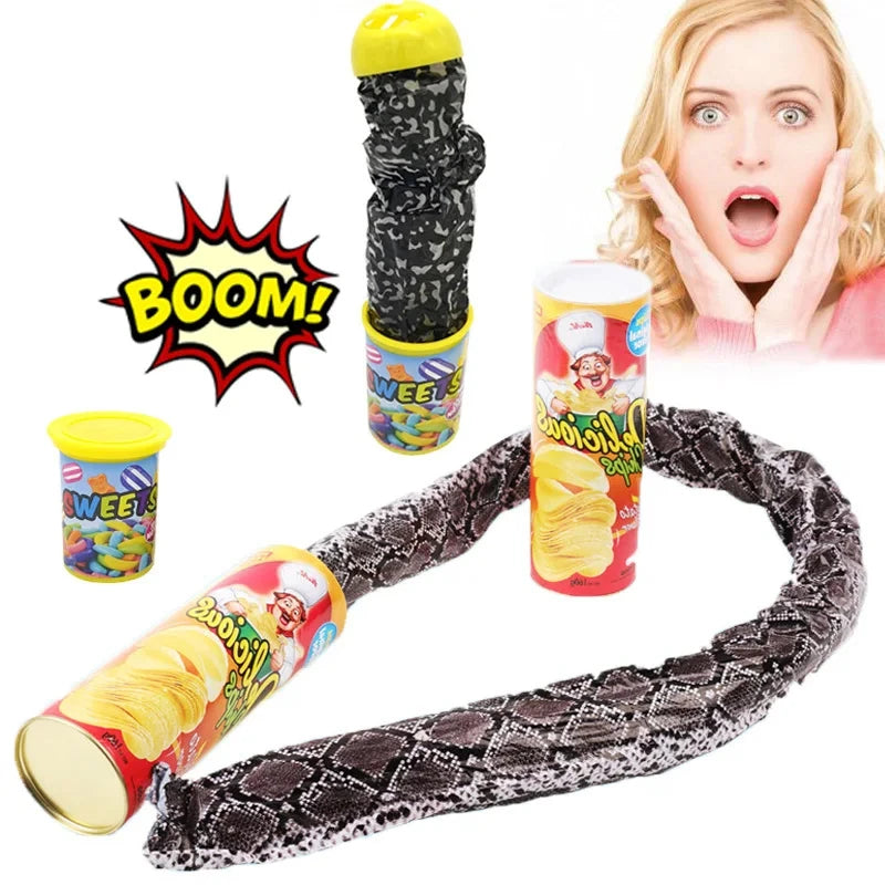 Funny Prank Potato Chip Can Jump Spring Snake Toy Jokes Gift April Fool Day Halloween Party Decoration Prank Trick Fun Joke Toys