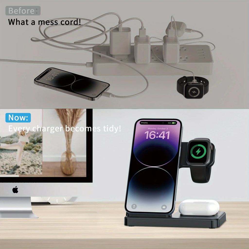 3‑in‑1 Foldable Wireless Charging Station for iPhone, Apple Watch, and AirPods