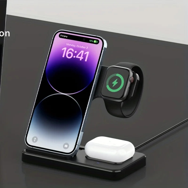 3‑in‑1 Foldable Wireless Charging Station for iPhone, Apple Watch, and AirPods