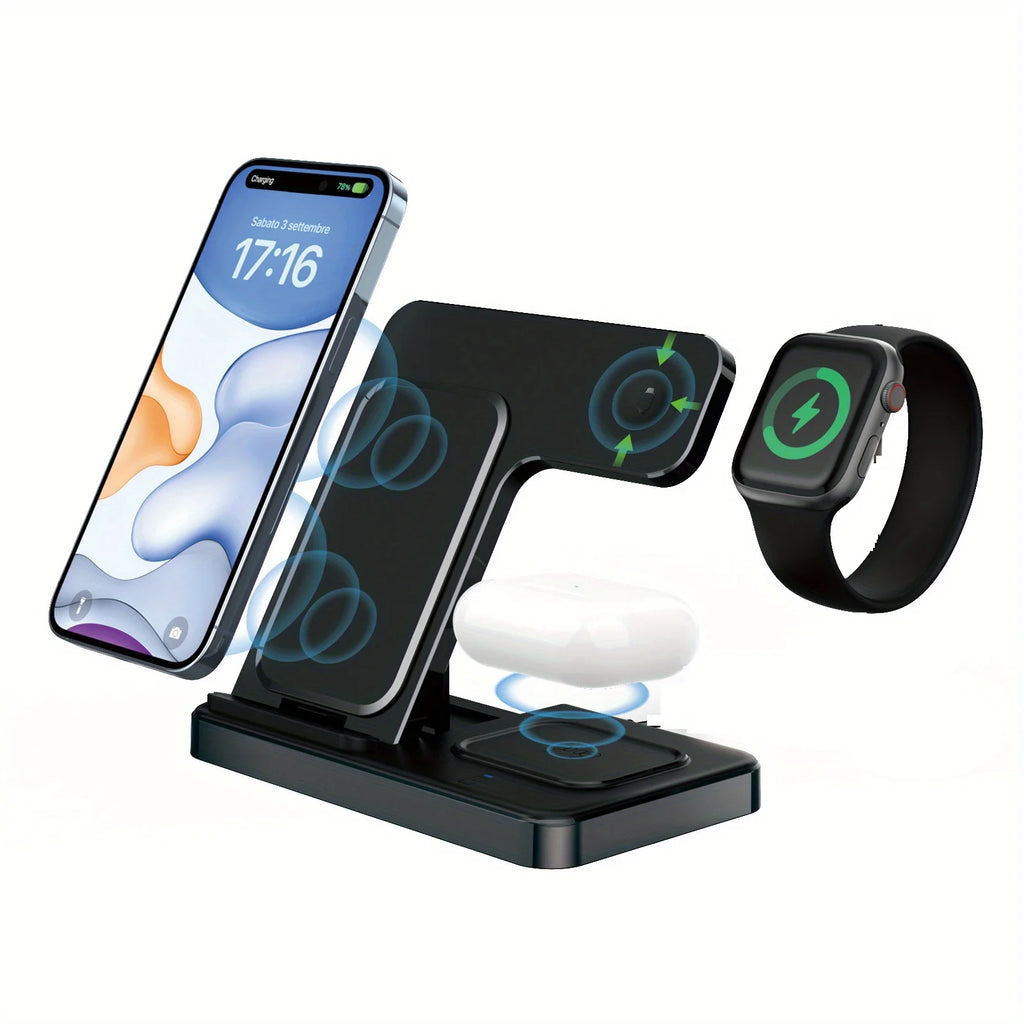 3‑in‑1 Foldable Wireless Charging Station for iPhone, Apple Watch, and AirPods