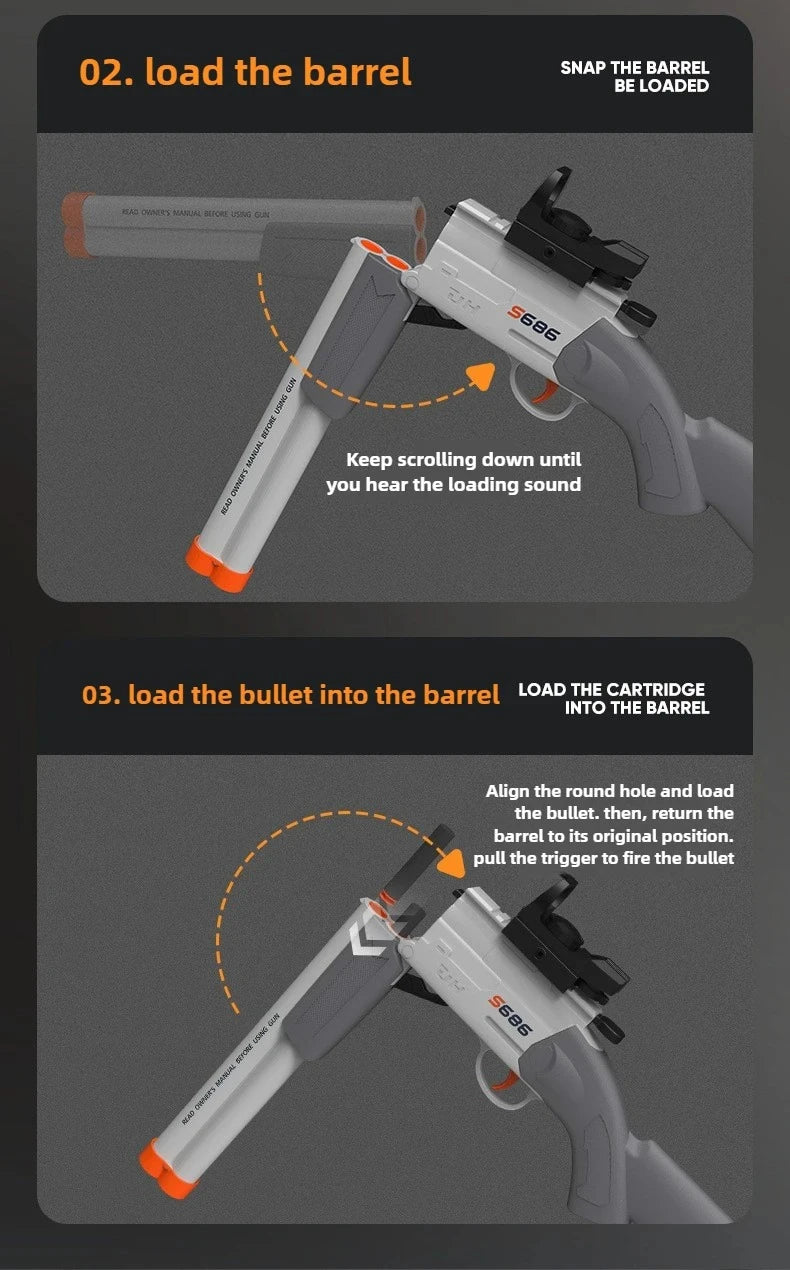 Double Barreled Toy Gun S686 Airsoft Rifle with Dual Soft Bullets Outdoor Sports Game Pistol Shotgun Weapon for Kids Gift