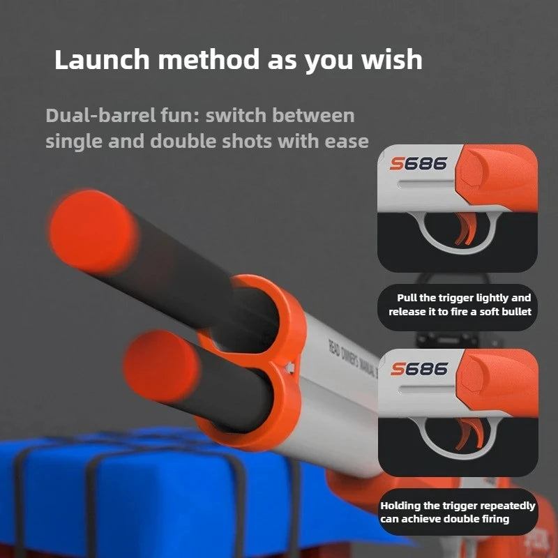 Double Barreled Toy Gun S686 Airsoft Rifle with Dual Soft Bullets Outdoor Sports Game Pistol Shotgun Weapon for Kids Gift