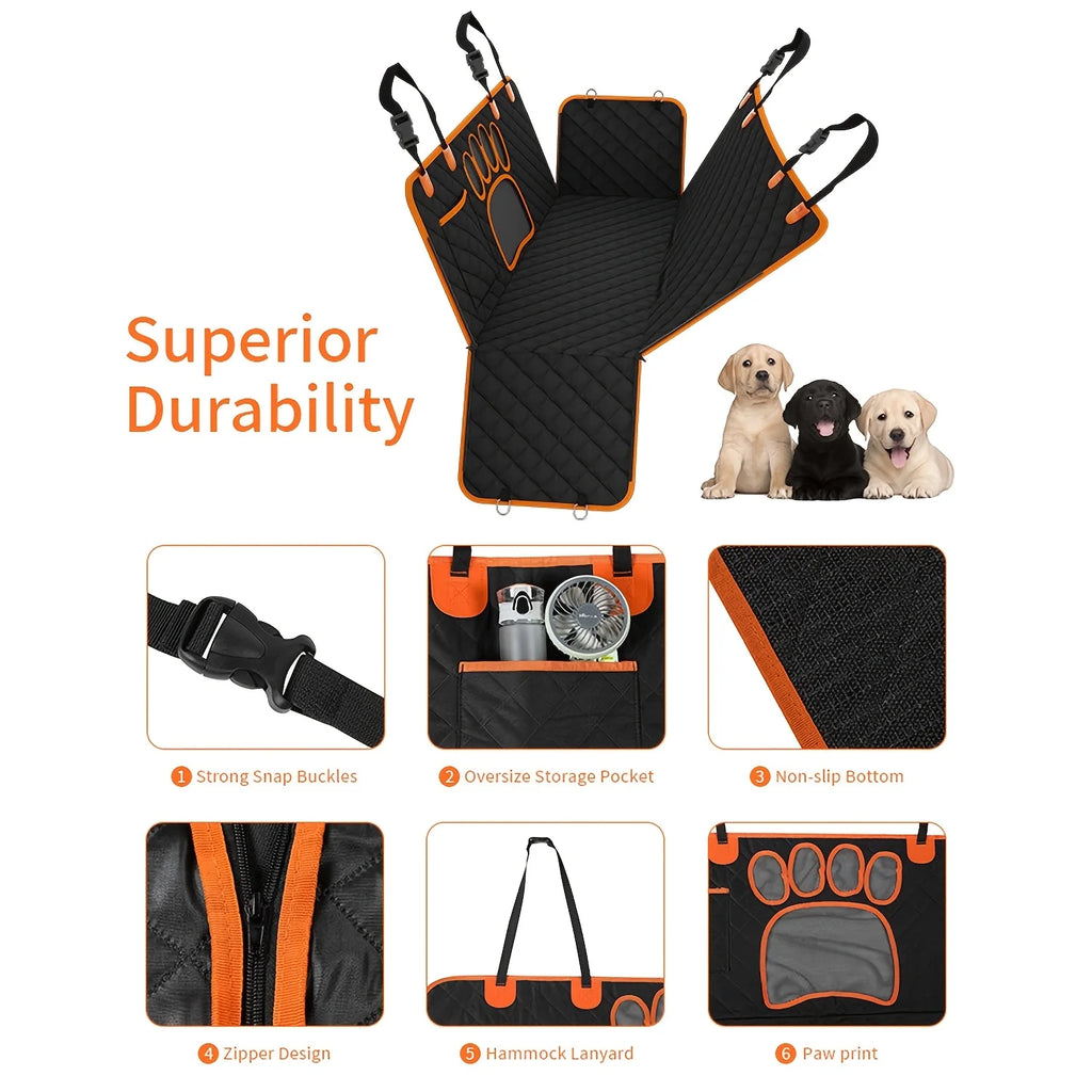 Dog Seat Cover, Pet Hammock, Heavy-Duty, Scratch-Resistant, Anti-Slip, Durable, Soft Rear Seat Protector for Cars and Trucks