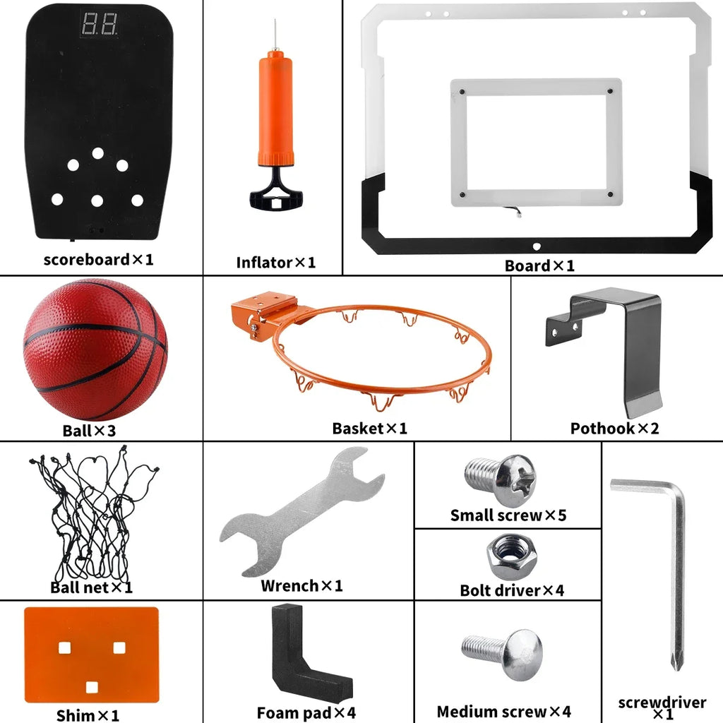 Indoor and Outdoor Kids Basketball Hoop, Mini Over-the-Door Basketball Backboard with 3 Balls, Toy Gift for Children and Teens