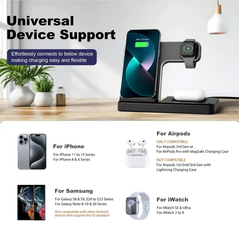 3‑in‑1 Foldable Wireless Charging Station for iPhone, Apple Watch, and AirPods