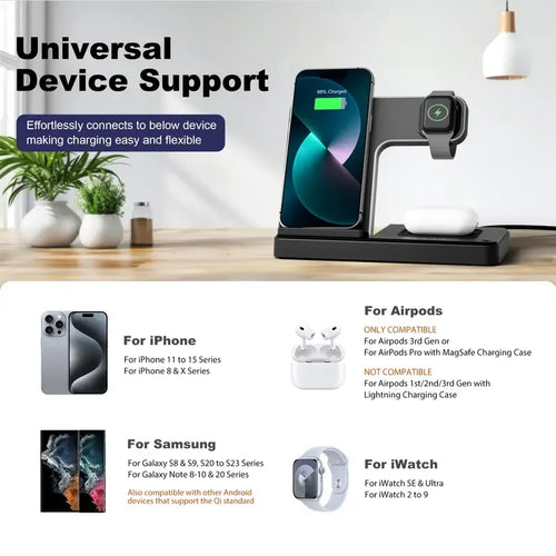 3‑in‑1 Foldable Wireless Charging Station for iPhone, Apple Watch, and AirPods