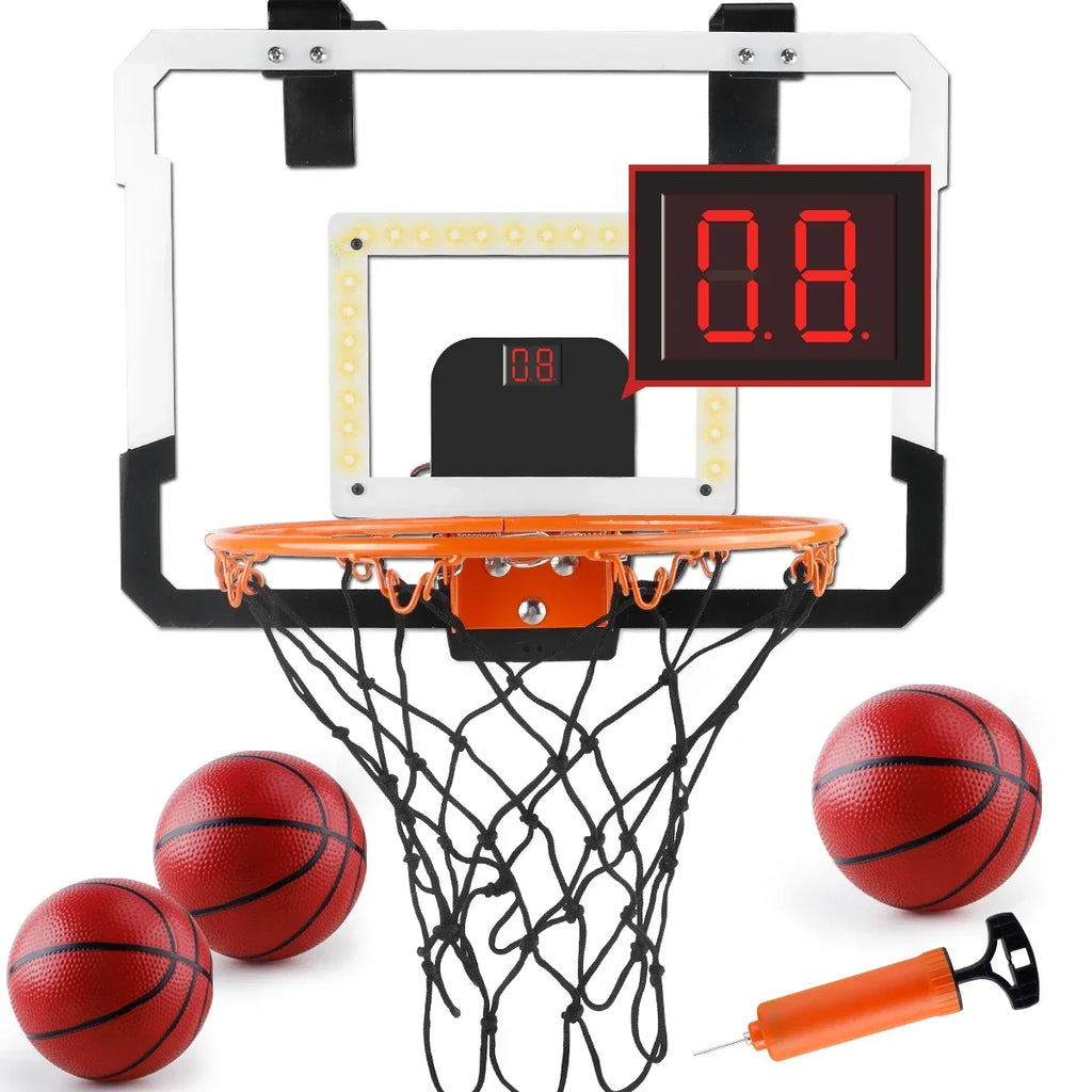 Indoor and Outdoor Kids Basketball Hoop, Mini Over-the-Door Basketball Backboard with 3 Balls, Toy Gift for Children and Teens