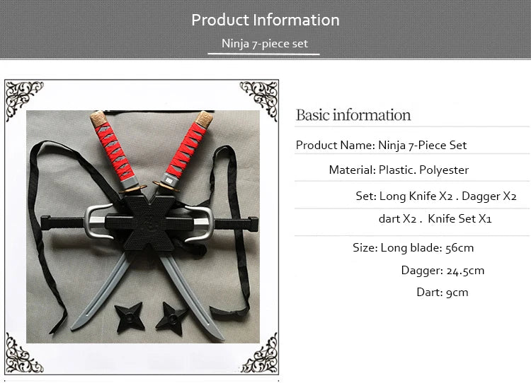 Ninja Set Toy 7 Piece Set Comes with Dart Cosplay Prop Safe Plastic Material Super Cool Japanese Samurai Series Christmas Gift