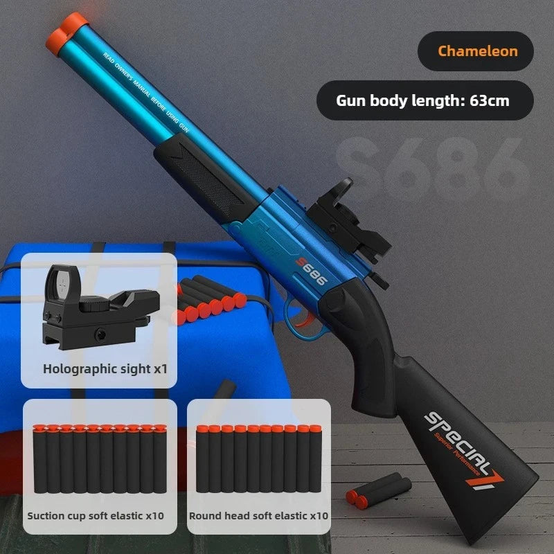 Double Barreled Toy Gun S686 Airsoft Rifle with Dual Soft Bullets Outdoor Sports Game Pistol Shotgun Weapon for Kids Gift