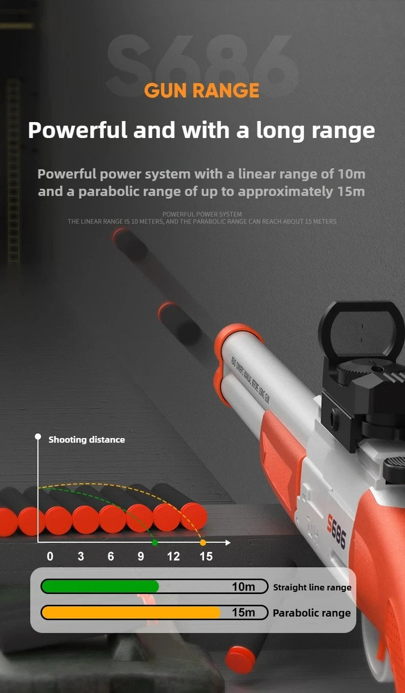Double Barreled Toy Gun S686 Airsoft Rifle with Dual Soft Bullets Outdoor Sports Game Pistol Shotgun Weapon for Kids Gift