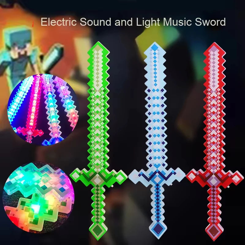 LED Light Up Flashing Pixel Sword Cosplay Party Toy with Sound Music  Luminous Saber Kids Glowing Cool Stuff Toy for Boys Gift