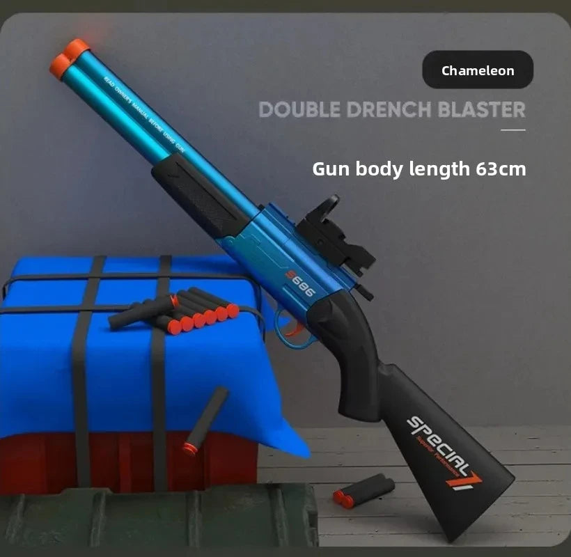 Double Barreled Toy Gun S686 Airsoft Rifle with Dual Soft Bullets Outdoor Sports Game Pistol Shotgun Weapon for Kids Gift