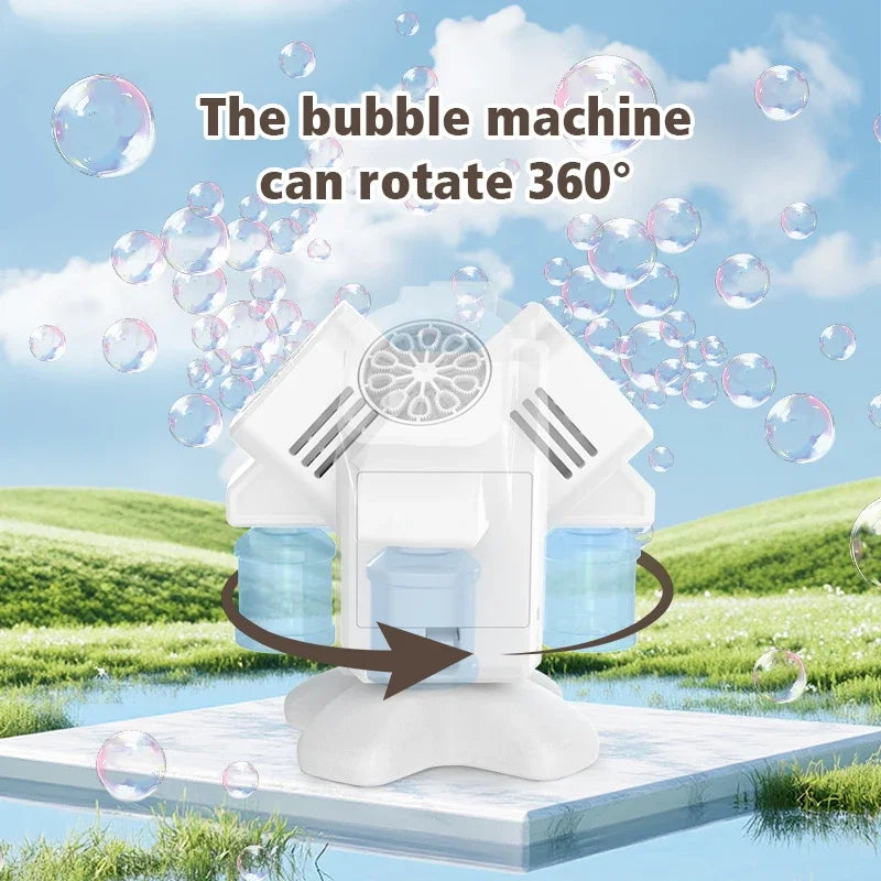 Double head rotating bubble machine