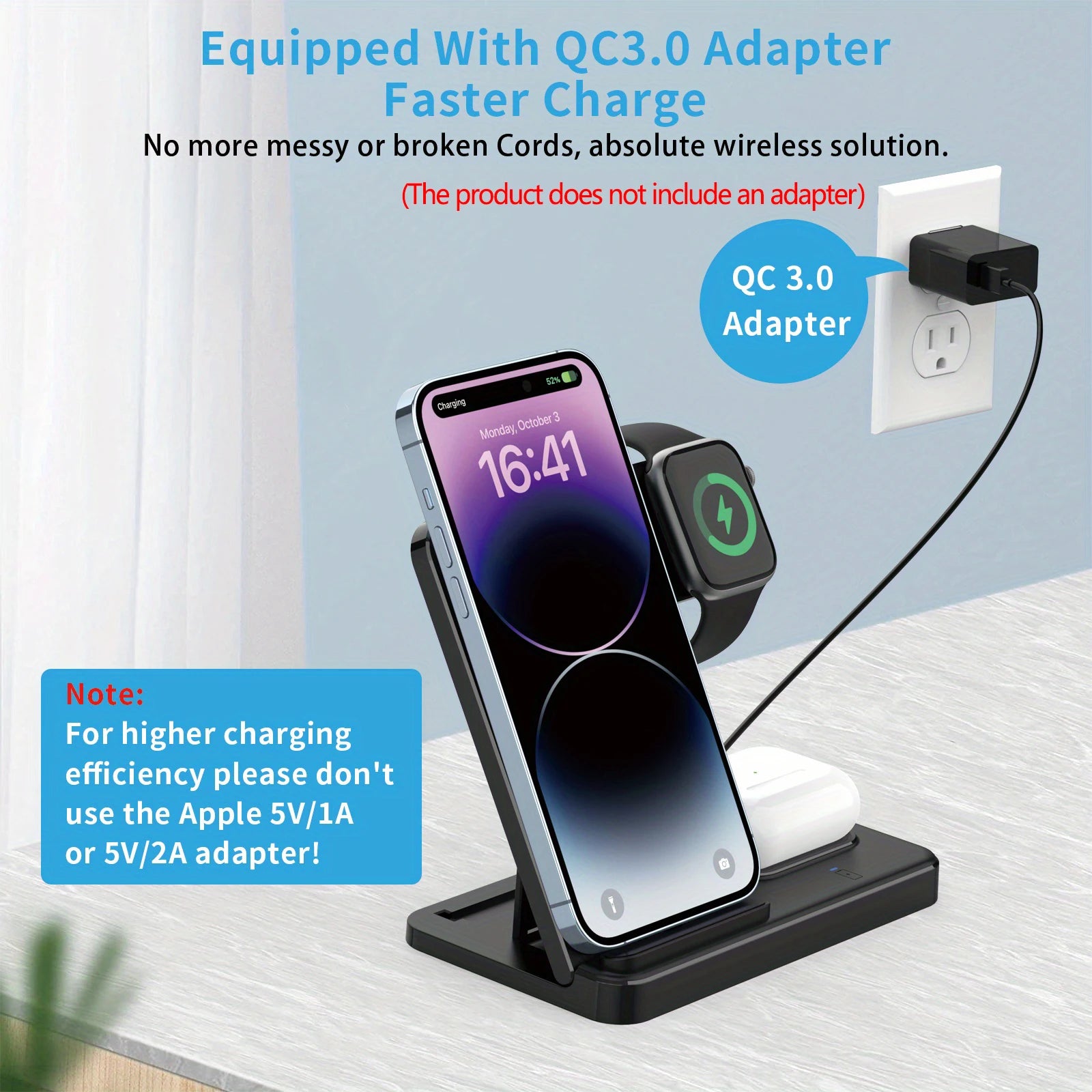 3‑in‑1 Foldable Wireless Charging Station for iPhone, Apple Watch, and AirPods