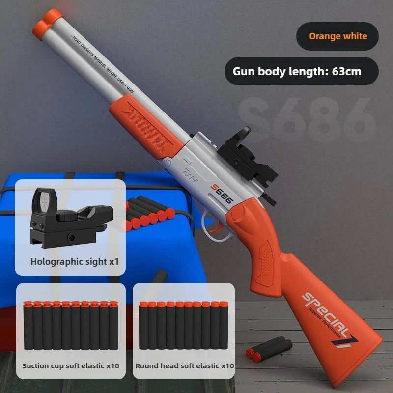 Double Barreled Toy Gun S686 Airsoft Rifle with Dual Soft Bullets Outdoor Sports Game Pistol Shotgun Weapon for Kids Gift